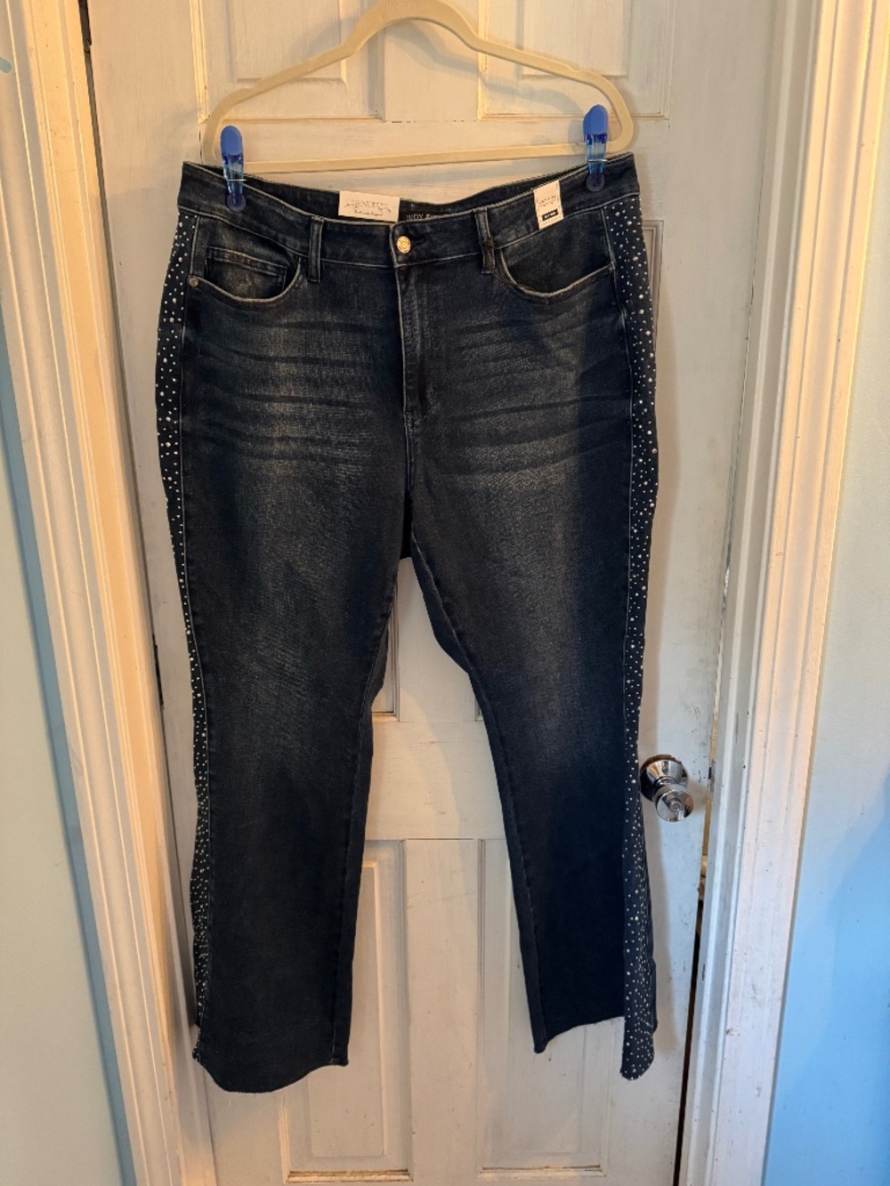 Judy Blue Mid Rise Rhinestone flare non-distressed raw hem